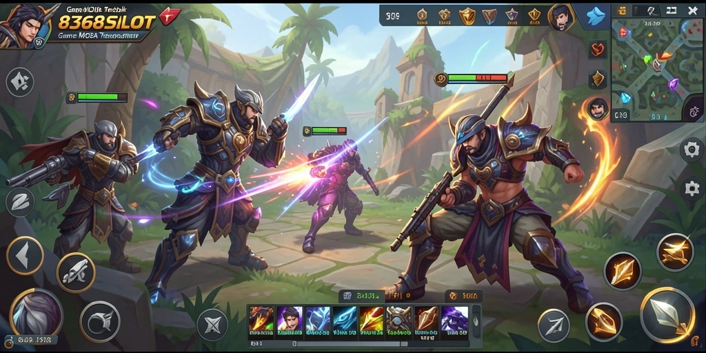 Screenshot gameplay seru dari 8368SLOT dengan aksi pertarungan tim.