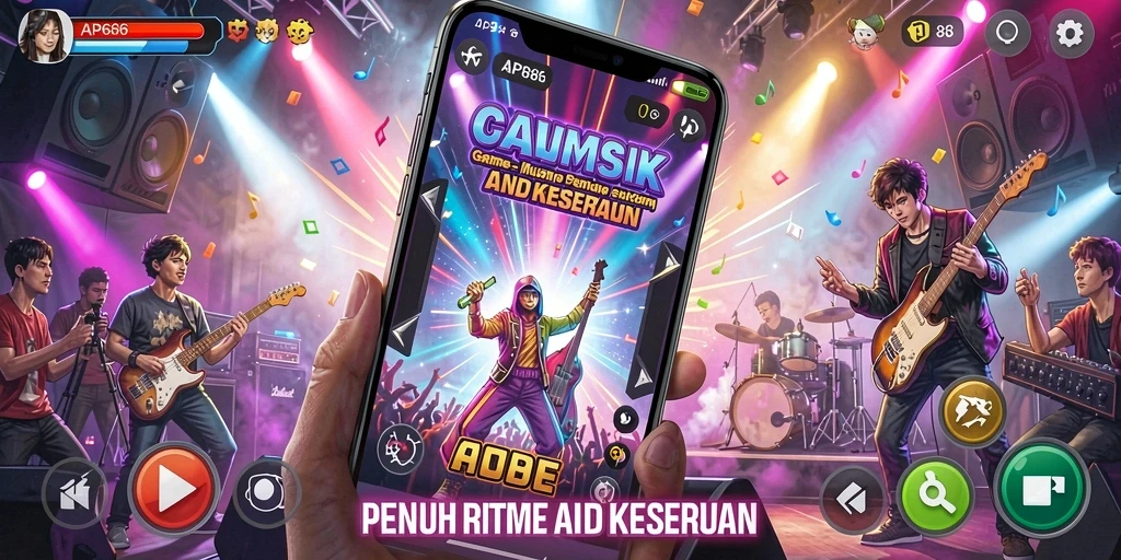 Tampilan gameplay AP686 dengan fitur musik yang interaktif dan seru.