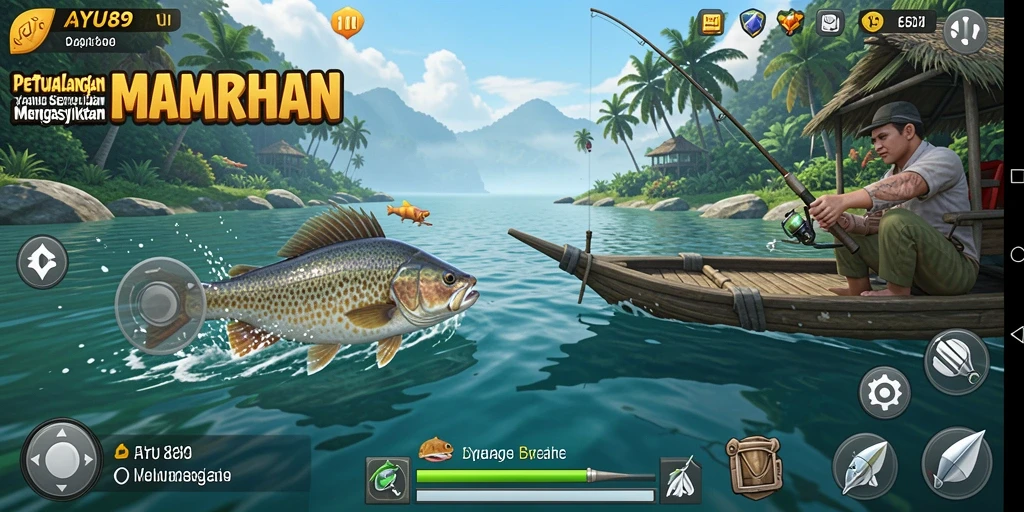 Tampilan gameplay AYU89 yang menampilkan aksi memancing yang seru.