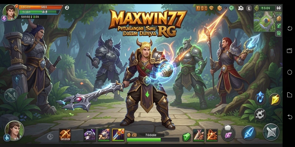 Screenshot gameplay MAXWIN77 menampilkan karakter beraksi dalam petualangan RPG yang dinamis.