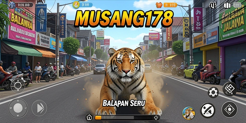 Screenshot menunjukkan aksi balapan mendebarkan di MUSANG178.