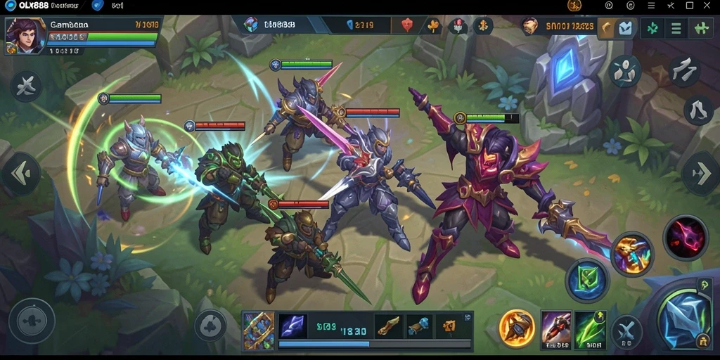 Screenshot gameplay OLX888 menampilkan aksi seru pertarungan tim.