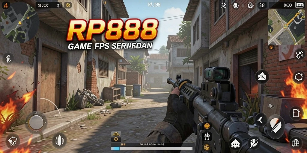 Tampilan gameplay RP888 yang intens dan menantang di medan perang FPS.